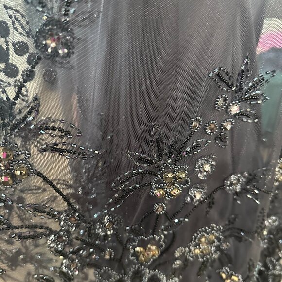 Mac Duggal Rare Charcoal ONE SHOULDER BEADED EMBELLISHED TRAPEZE MINI DRESS Sz 2 - Picture 7 of 10